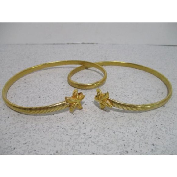 *Vintage Gold Omega Link Stretchy Nautical Starfish Clasp Belt - Picture 3 of 7